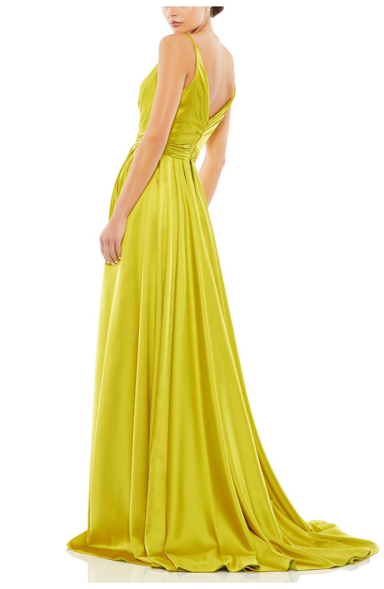 Mac Duggal Sleeveless Faux Wrap Draped Gown, Alternate, color, Chartreuse