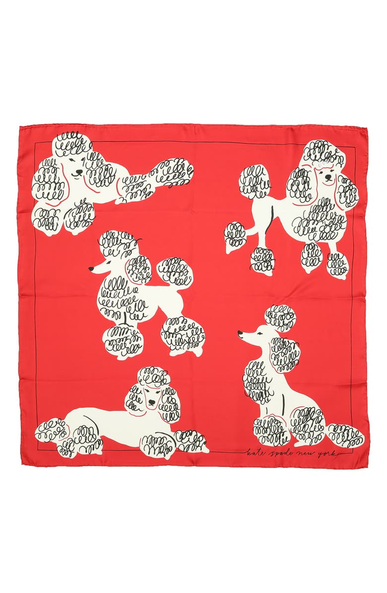 Kate Spade New York poodles silk square scarf, Alternate, color, 