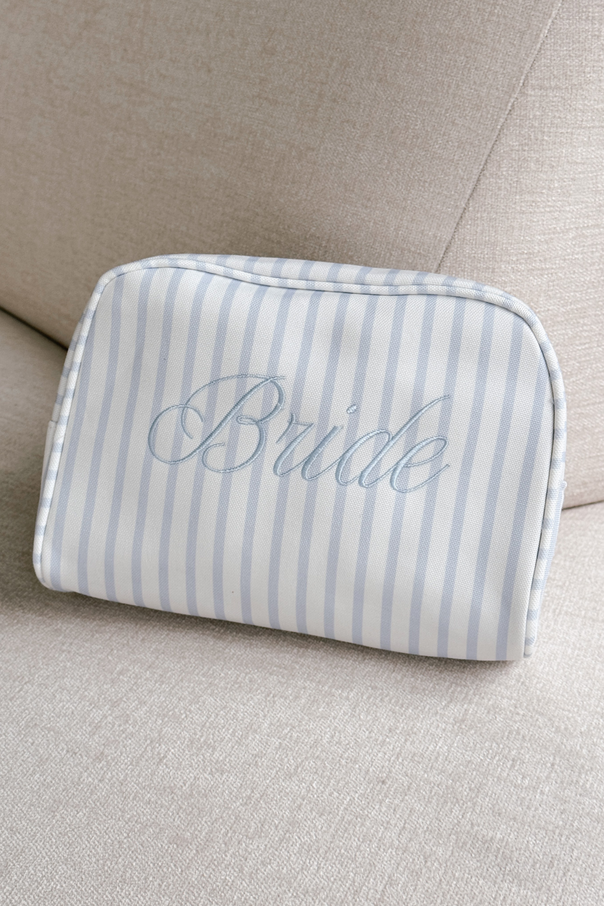 Bride Striped Cosmetic Bag, Alternate, color, Blue