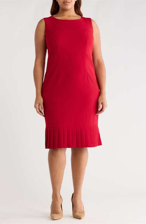 Pleated Sleeveless Sheath Dress (Plus)