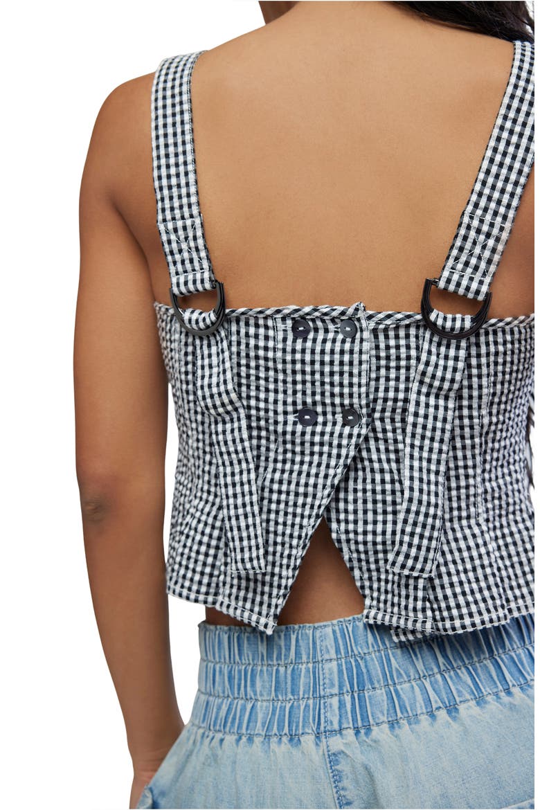 Sunfaded Gingham Peplum Top, Alternate, color, BLACK AND WHITE COMB