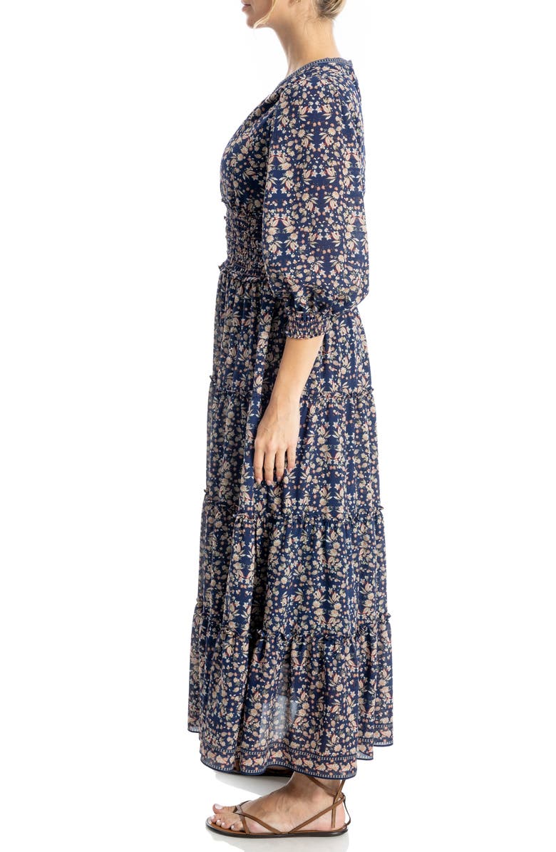 MAX STUDIO Floral Balloon Sleeve Tiered Maxi Dress, Alternate, color, Sapphire/ Terra Shaded Paisley