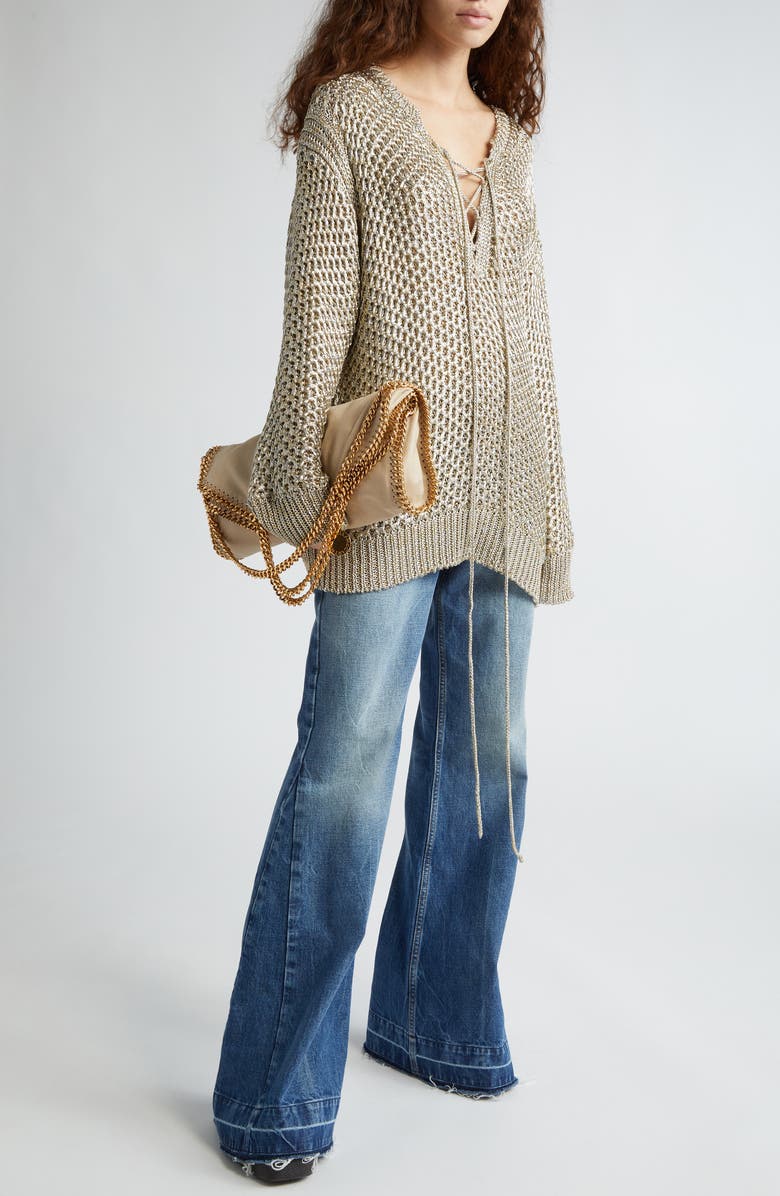 Stella McCartney Falabella Faux Leather Foldover Tote, Alternate, color, 9300 Butter Cream