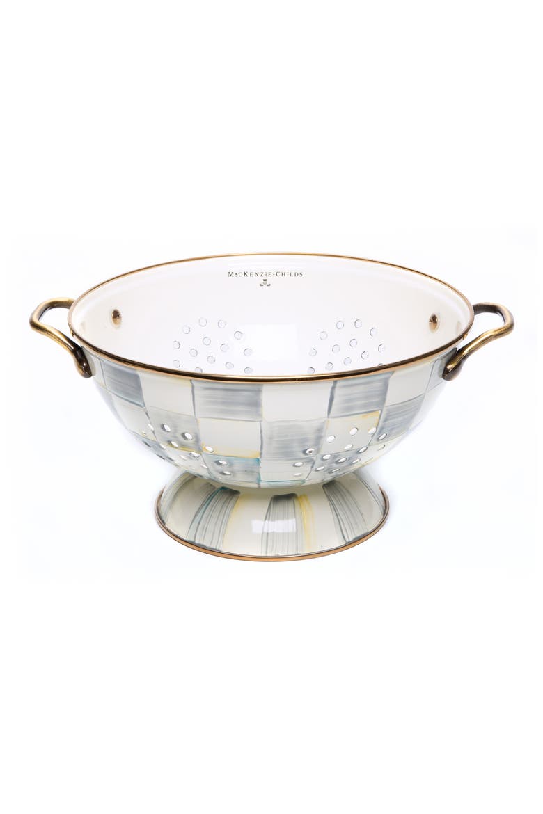 Sterling Check Enameled Steel Colander, Main, color, GREY/ WHITE