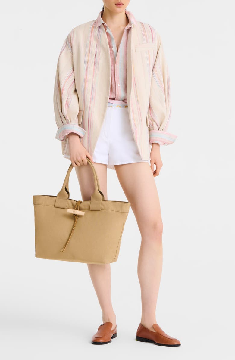 Longchamp Large Le Roseau Toile Cotton Canvas Tote, Alternate, color, Desert