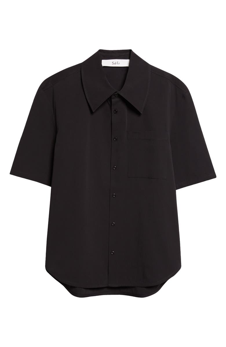 Séfr Waylon Short Sleeve Cotton Poplin Button-Up Shirt, Main, color, Black Fine Poplin