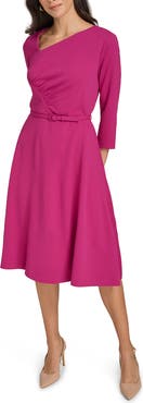 Calvin Klein Asymmetric Neck Belted Fit & Flare Midi Dress