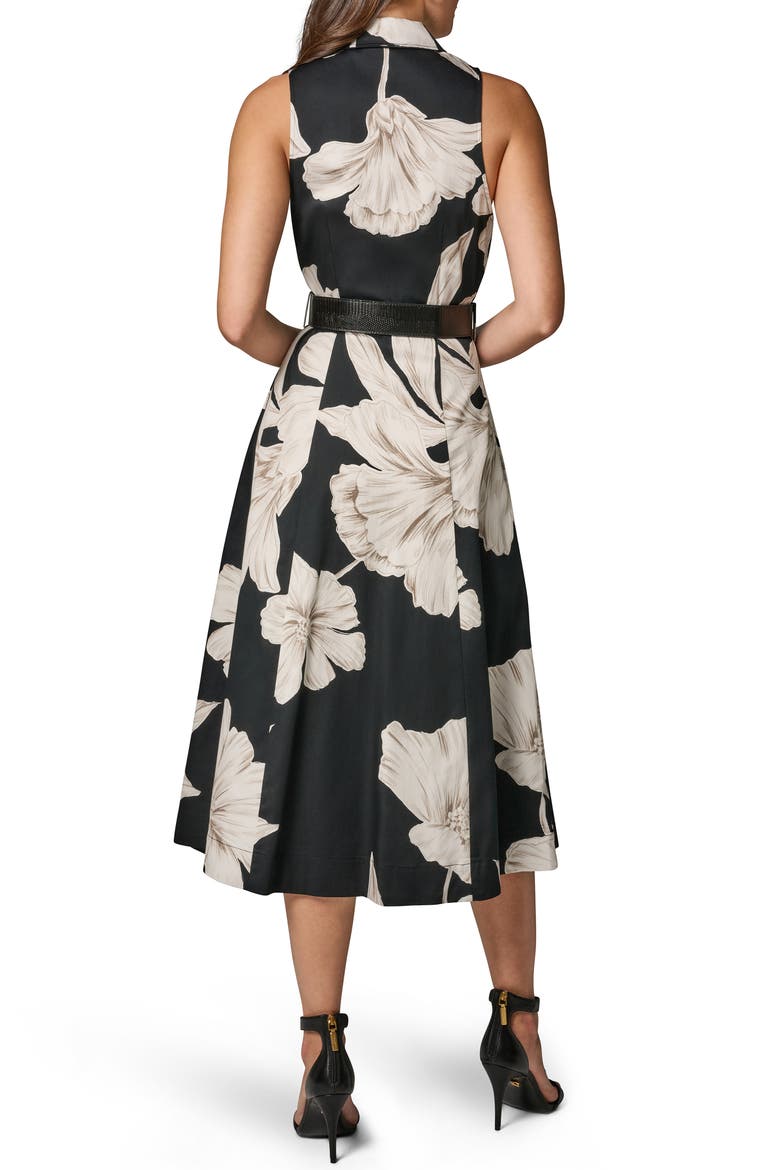 Floral Sleeveless Stretch Cotton Midi Shirtdress, Alternate, color, BLACK