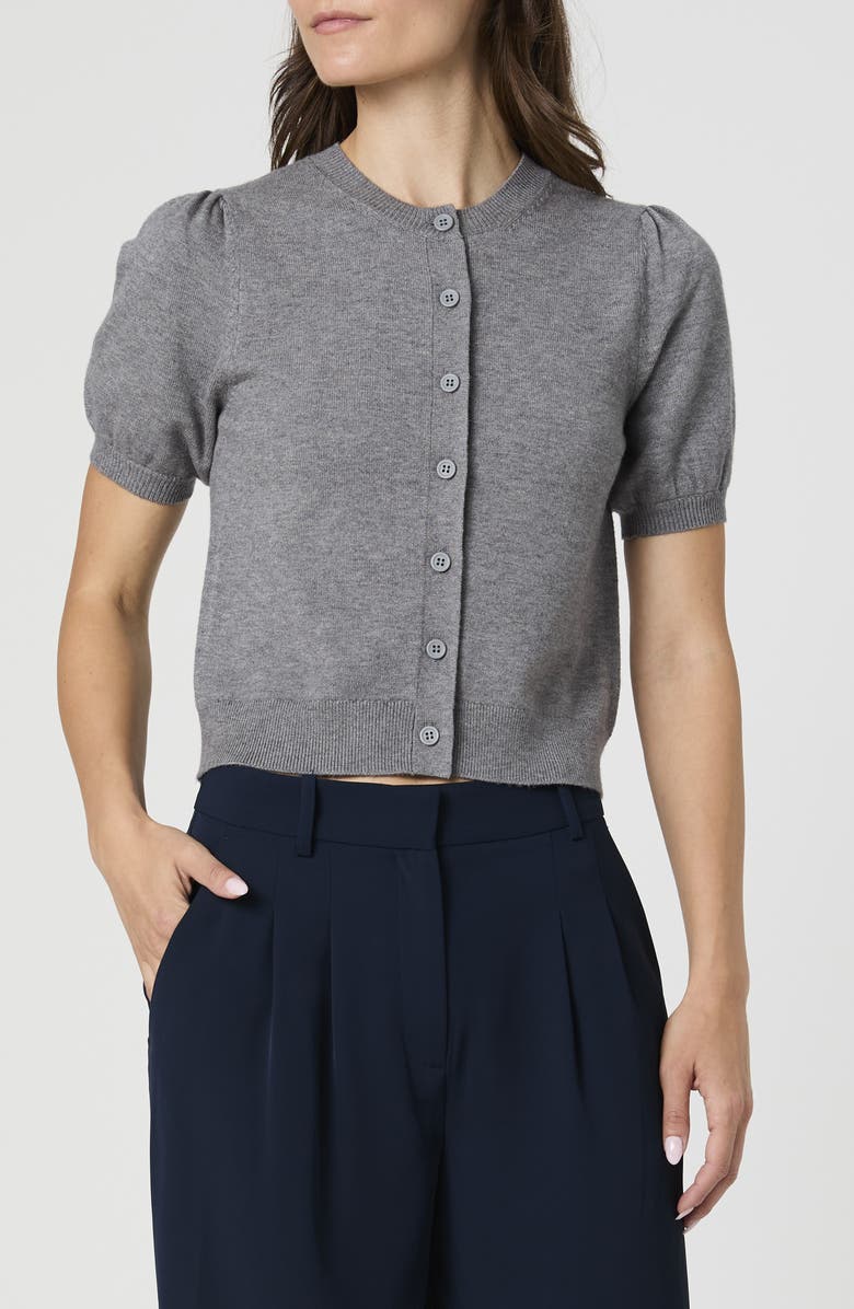 French Connection Puff Sleeve Cardigan, Main, color, Mid Grey