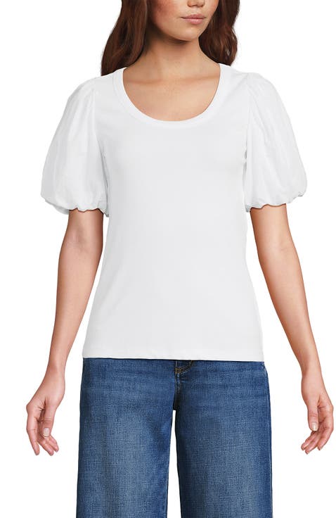 Drapey Rib Puff Sleeve Scoop Neck Top