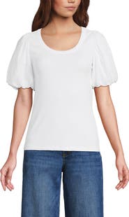 Lands' End Drapey Rib Puff Sleeve Scoop Neck Top