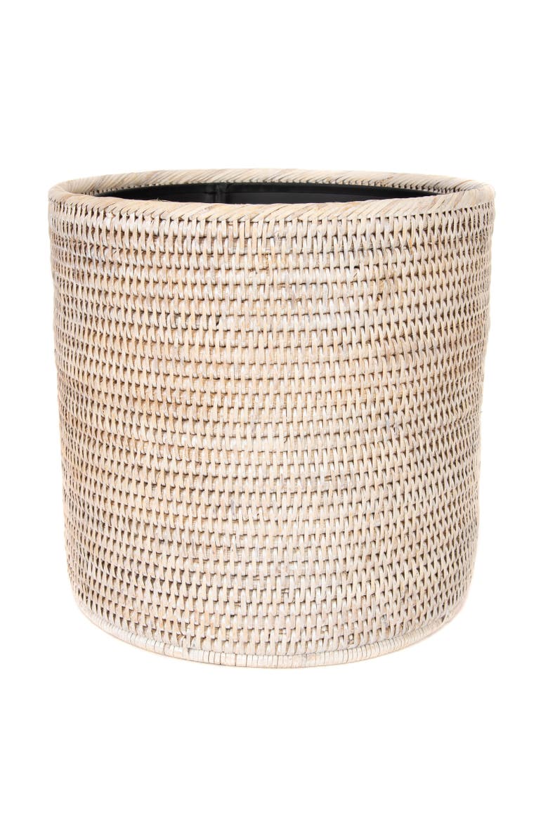 Artifacts Rattan Round Waste Basket with Metal Liner, Alternate, color, White Wash
