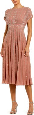 Mac Duggal Embellished Beaded Georgette Blouson A-Line Midi Dress