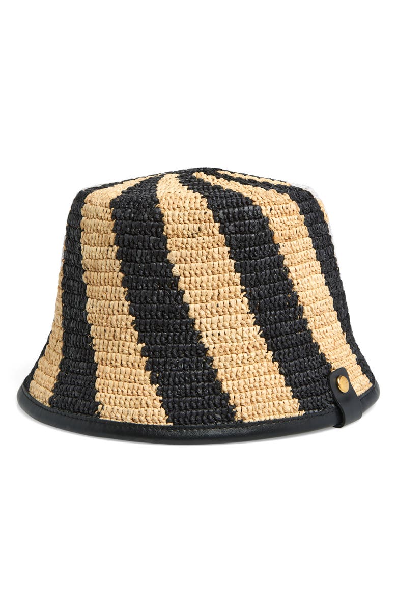 Jacquemus Le Bob Soli Leather & Raffia Bucket Hat, Main, color, Natural /Black 1Fy