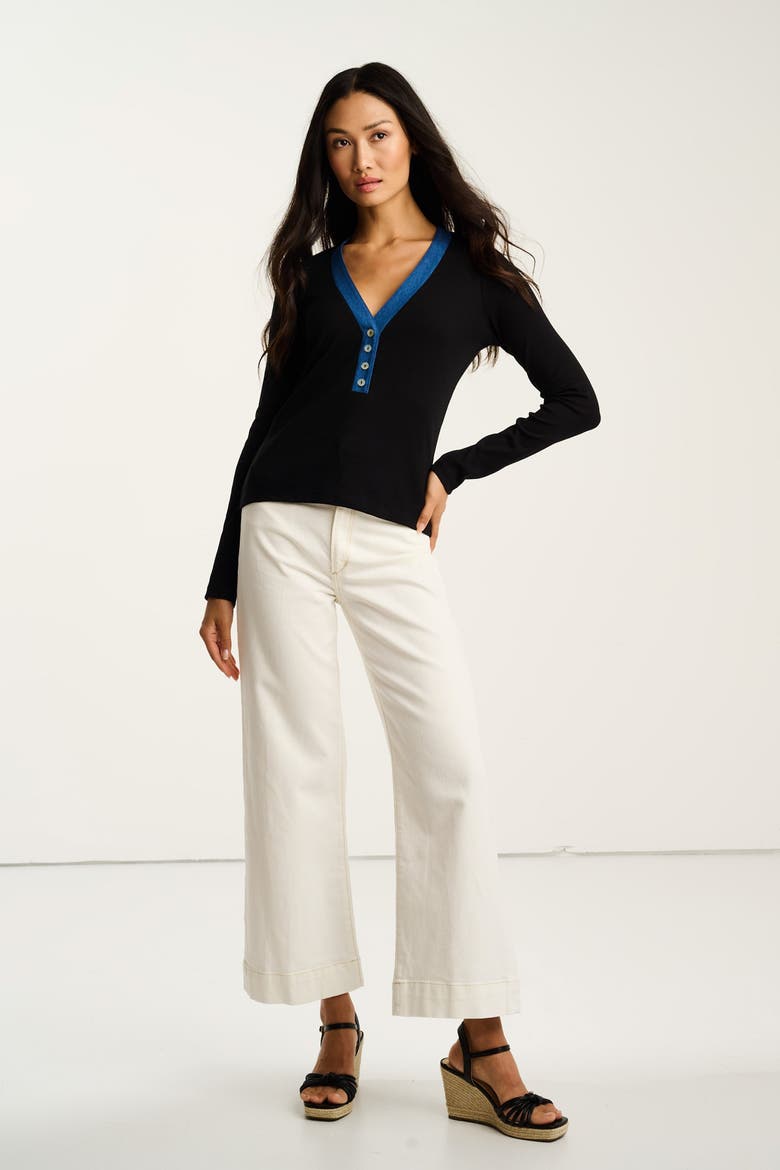Pure Pima Rib V Henley, Alternate, color, Black