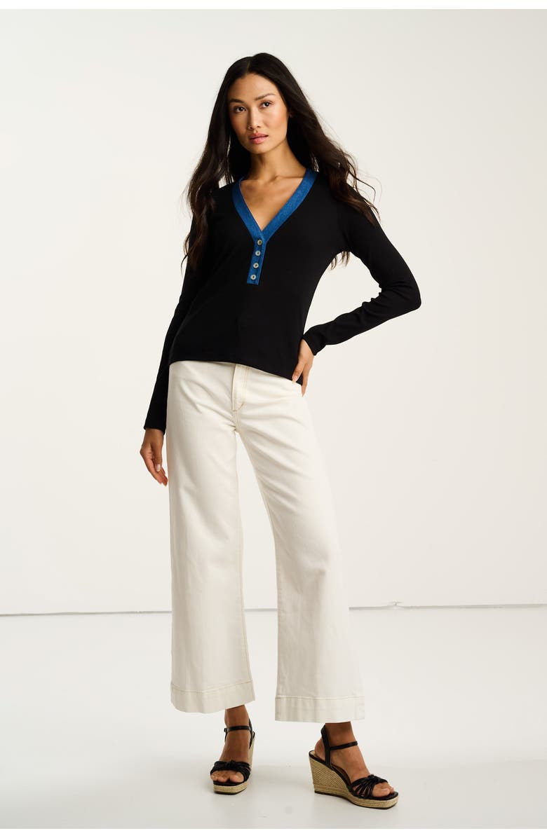 Lisa Todd Pure Pima Rib V Henley, Alternate, color, Black
