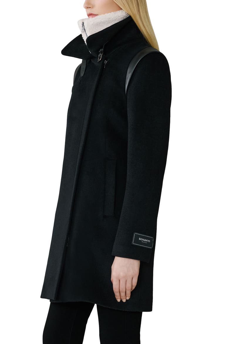 Kiana Wool Blend Coat with Removable Faux Shearling Bib, Alternate, color, BLACK