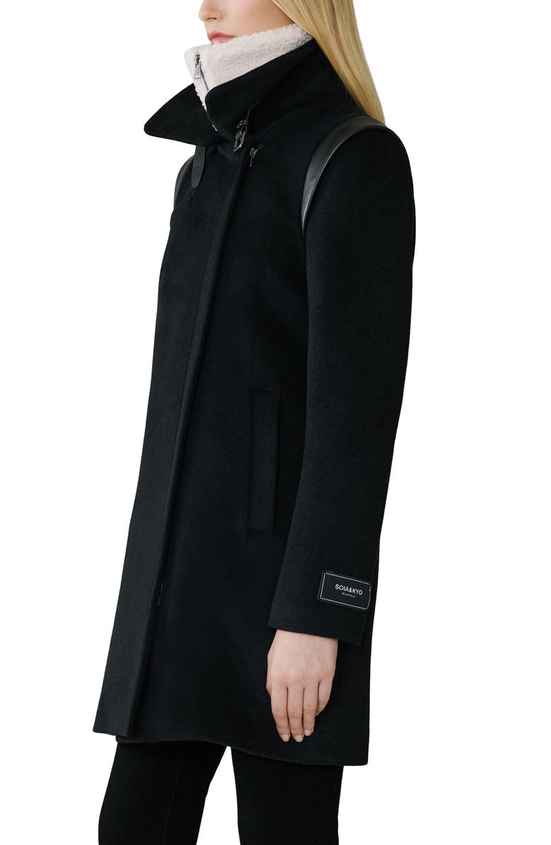Soia & Kyo Kiana Wool Blend Coat with Removable Faux Shearling Bib, Alternate, color, Black