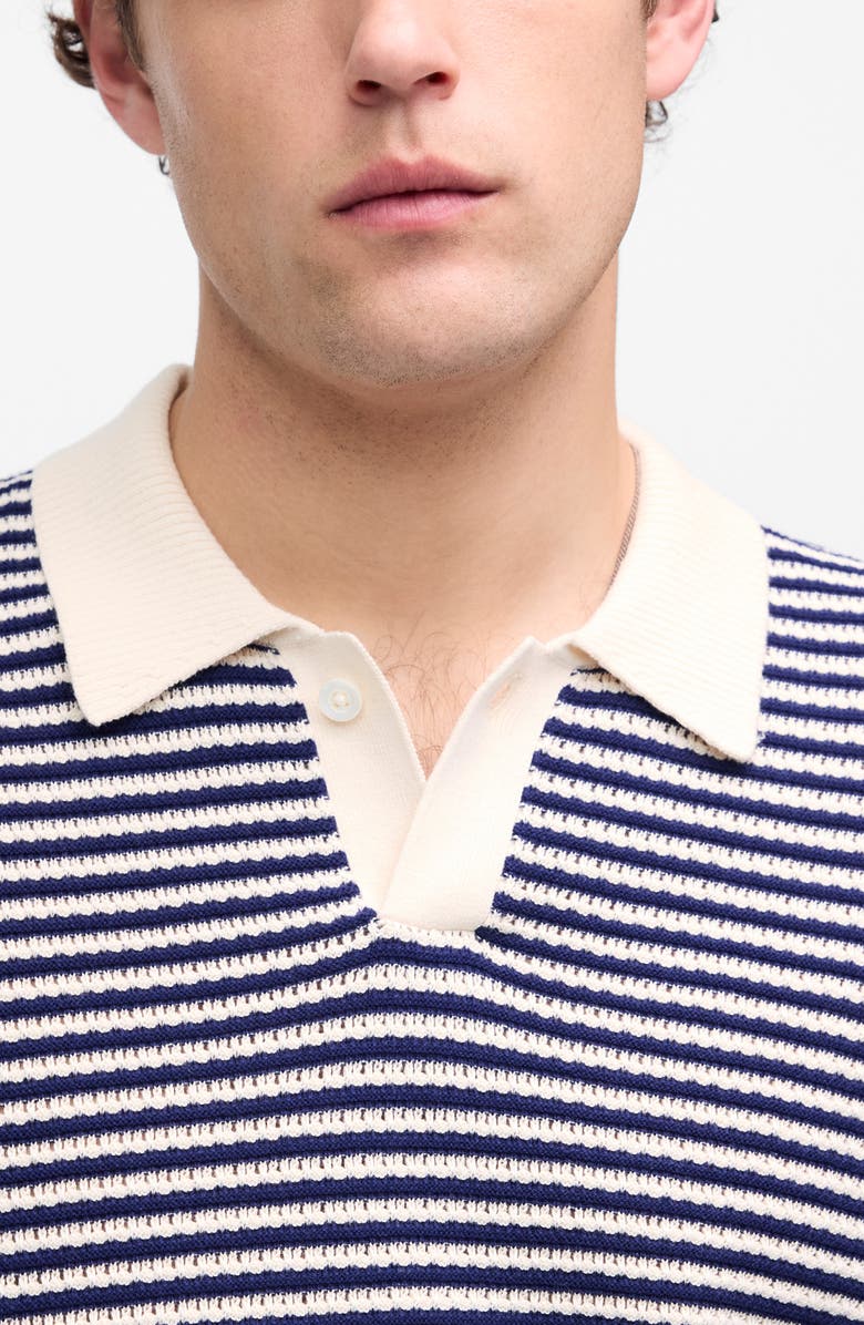 Madewell Pointelle Stitch Single Button Sweater Polo, Alternate, color, Antique Navy