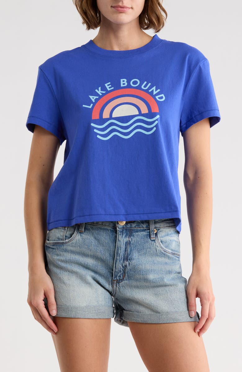 Wildfox Jamie Crop Graphic T-Shirt, Main, color, Dazzling Blue Lake Bound