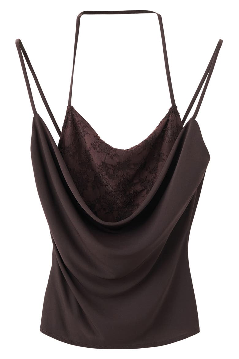 Embroidered Cowl Neck Halter Top, Main, color, BROWN