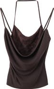MANGO Embroidered Cowl Neck Halter Top