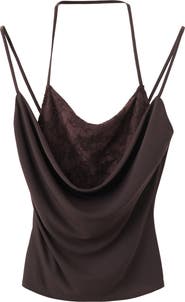 MANGO Embroidered Cowl Neck Halter Top