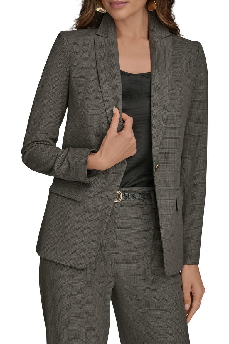 Plaid One-Button Blazer, Main, color, DARK MINERAL MULTI