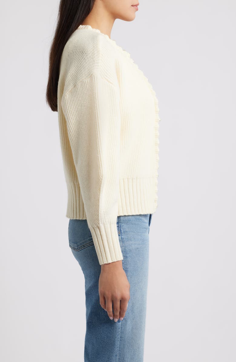 Wit & Wisdom Faux Pearl Trim Cardigan, Alternate, color, Vanilla