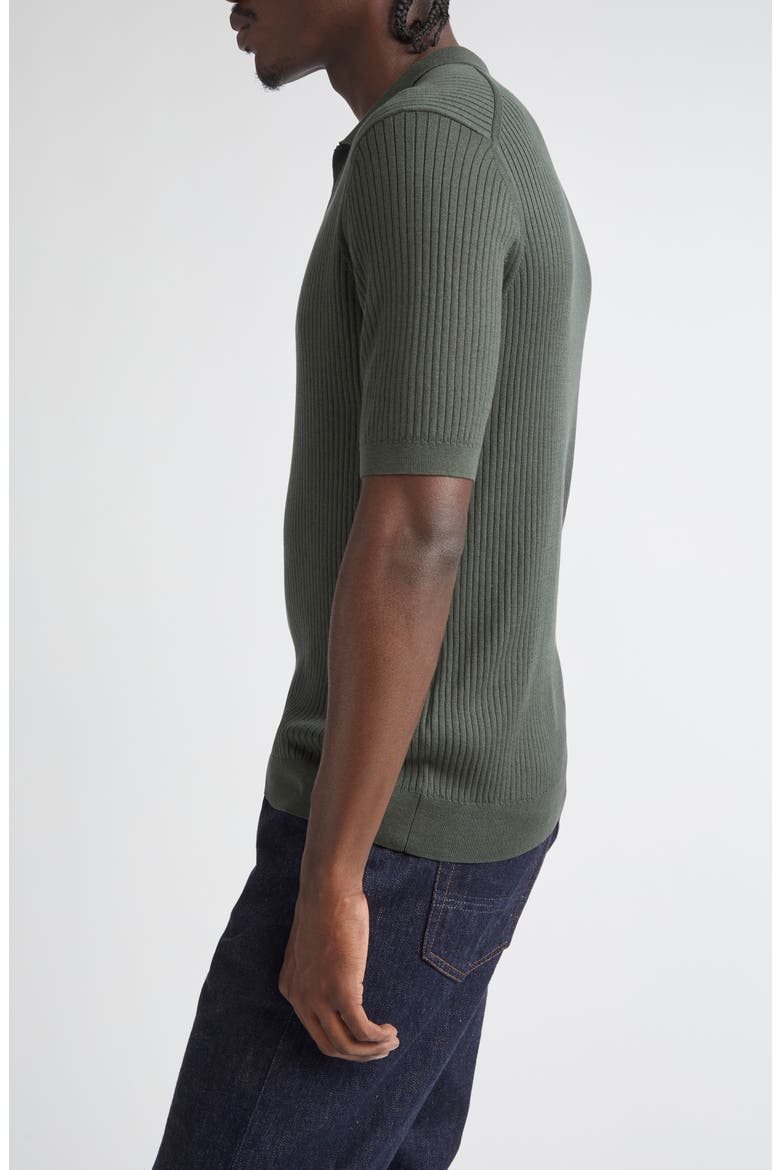 Fine Rib Silk & Cotton Polo, Alternate, color, DUSK GREEN