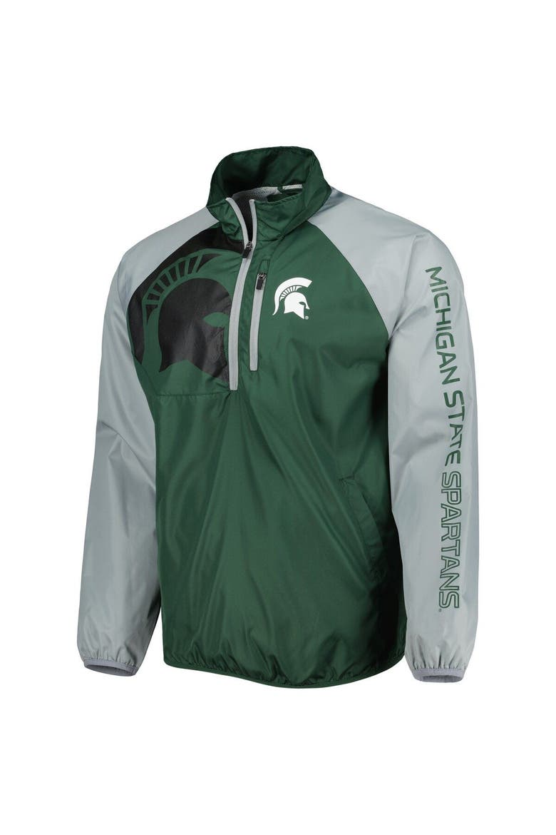 Men's G-III Sports by Carl Banks Green/Gray Michigan State Spartans Point Guard Raglan Half-Zip Jacket, Alternate, color, Green