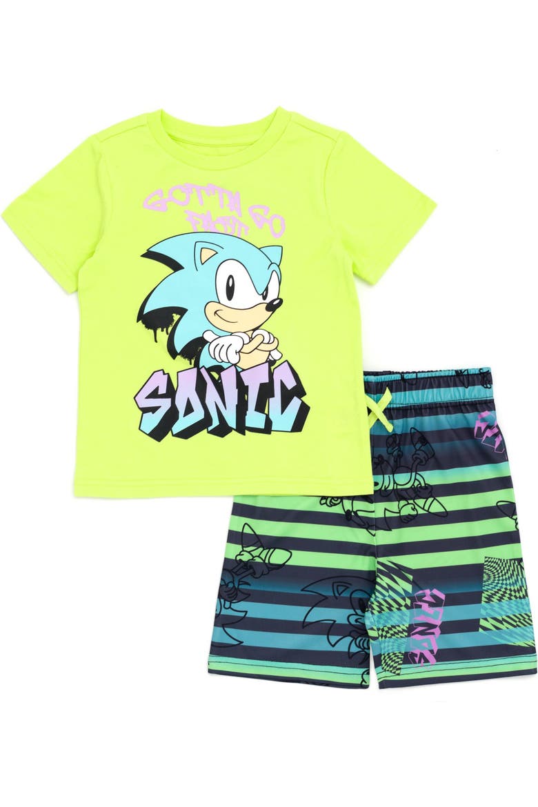 Sonic the Hedgehog 2-Piece T-Shirt and Shorts Set, Main, color, Sonic Neon Green