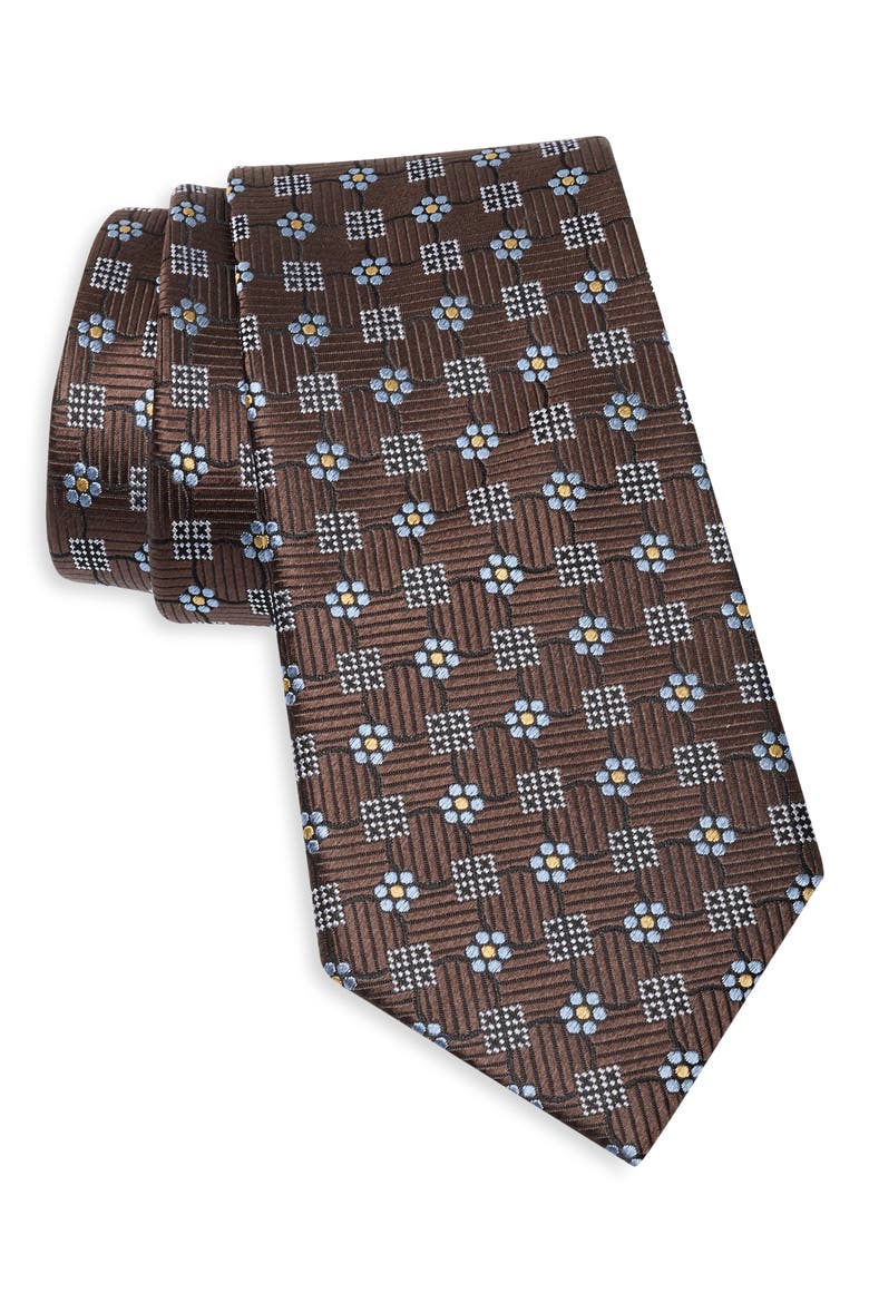 Medallion Silk Tie, Main, color, BROWN