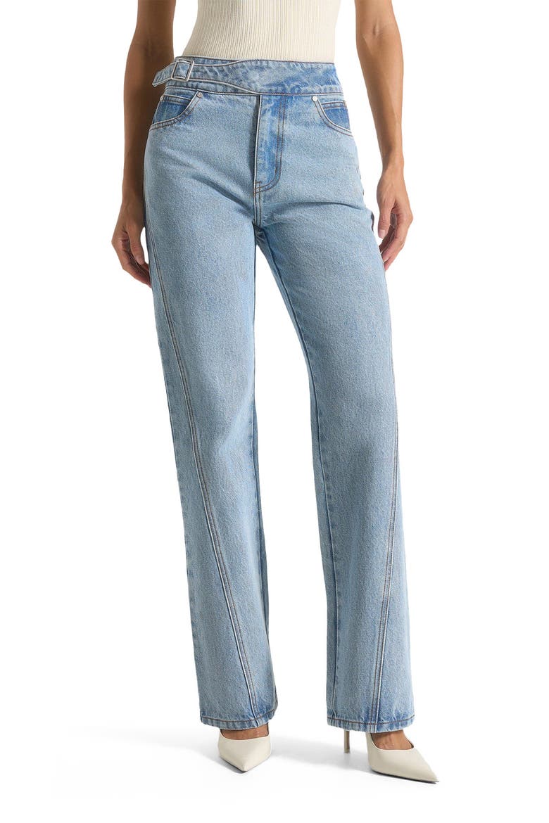 Loane Twist Leg Boyfriend Jeans With Waist Adjuster, Main, color, Mid Blue