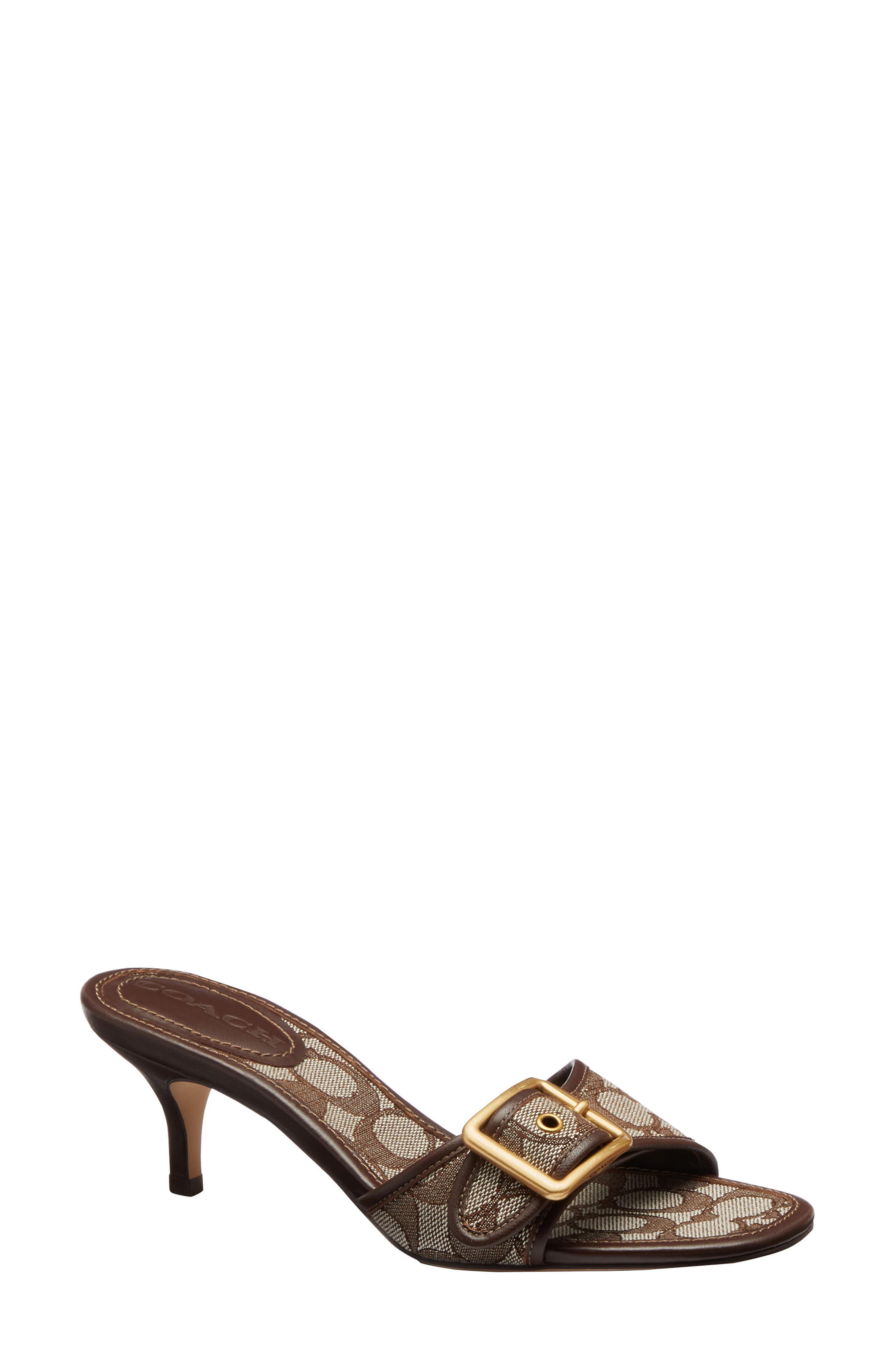 COACH Margot Signature Jacquard Slide Sandal, Main, color, Oak/ Maple