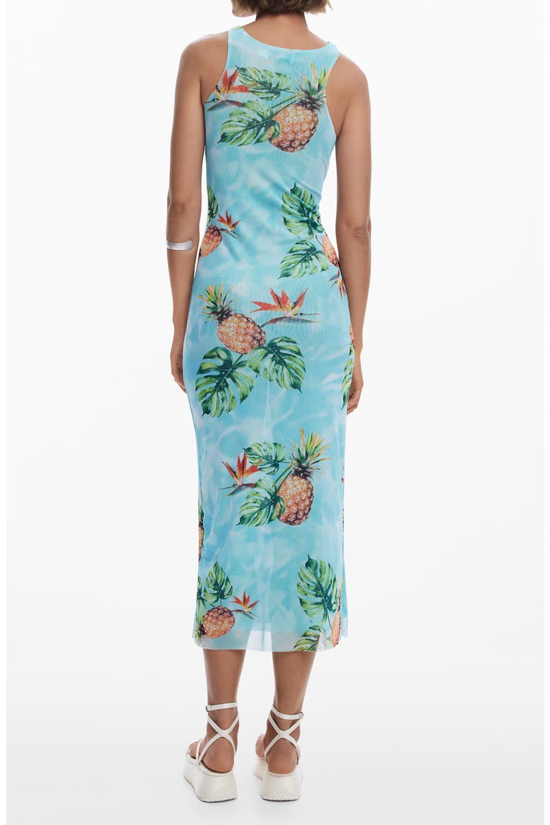 Tropical Print Knot Detail Midi Cover-Up Dress, Alternate, color, LIGHT TURQUOISE