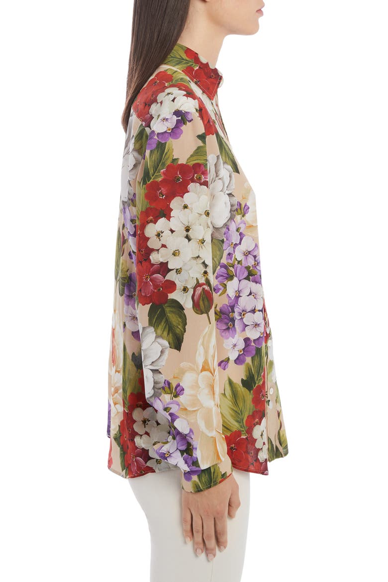 Floral Silk Crepe Shirt, Alternate, color, TAN FLORAL