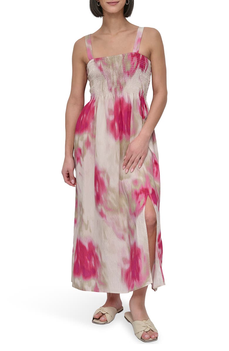 DKNY Print Rumple Voile Sleeveless Maxi Dress, Main, color, May Watercolor