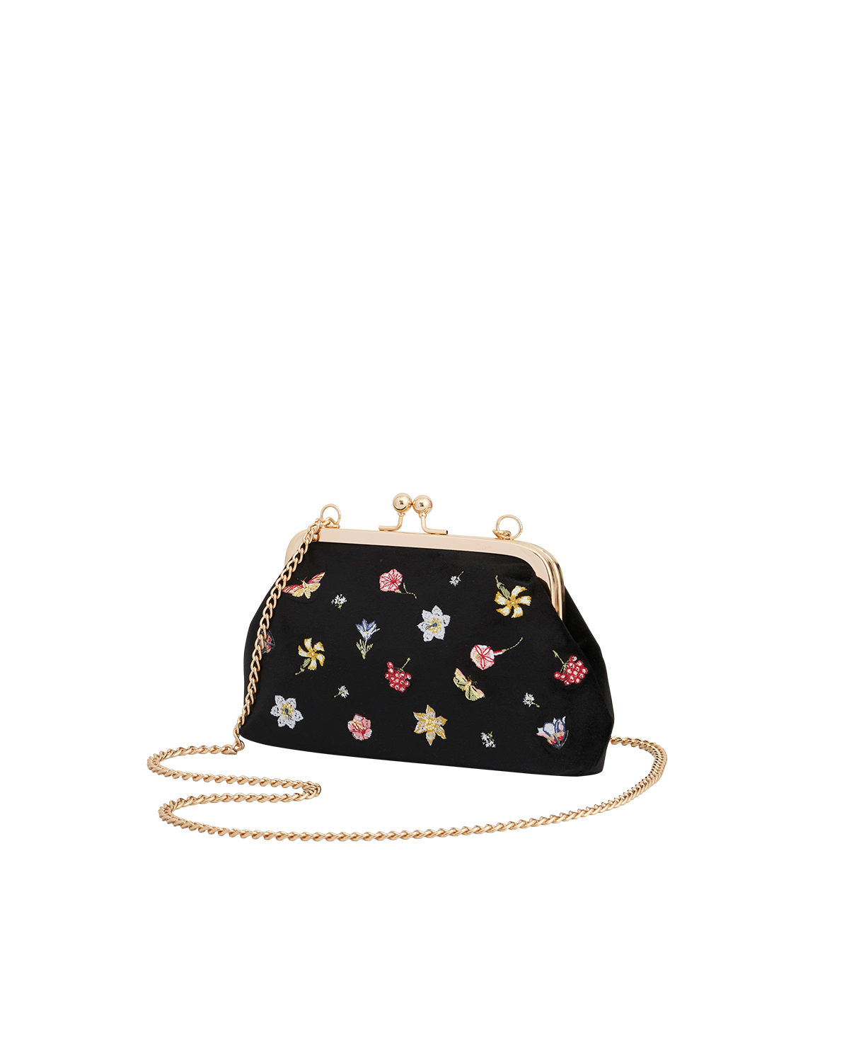 Fable England Floral Ditsy Embroidered Black Velvet Clutch Bag, Alternate, color, Black