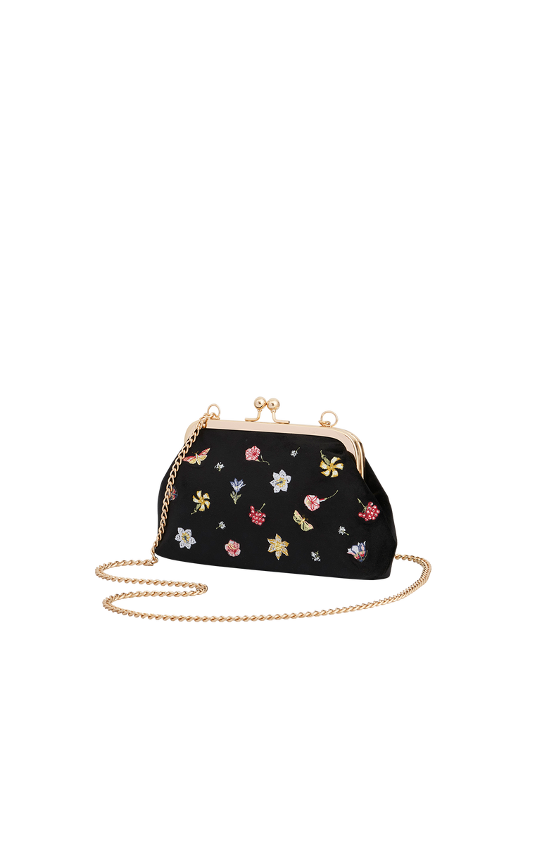Fable England Floral Ditsy Embroidered Black Velvet Clutch Bag, Alternate, color, Black