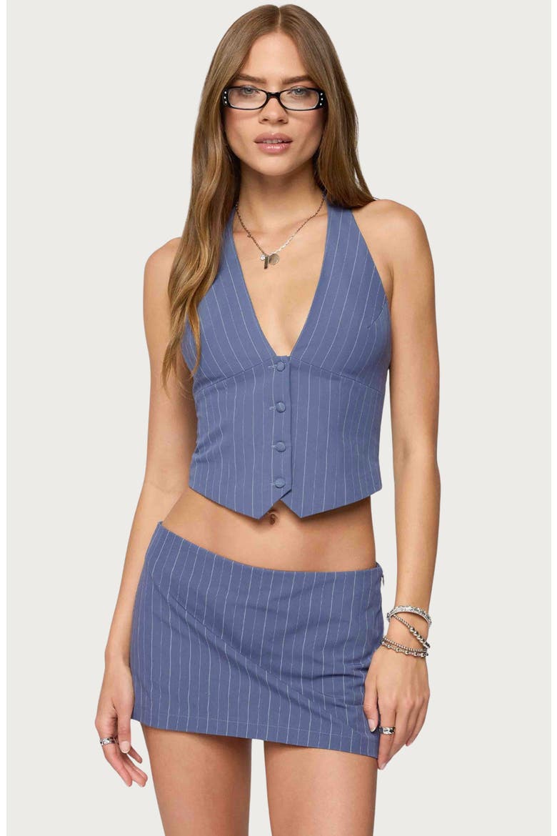Frankey Pinstripe Halter Vest, Alternate, color, BLUE