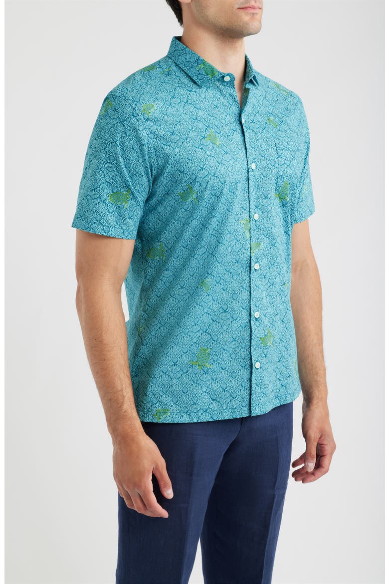 Chelonian Short Sleeve Cotton Button Up Shirt, Alternate, color, NILE
