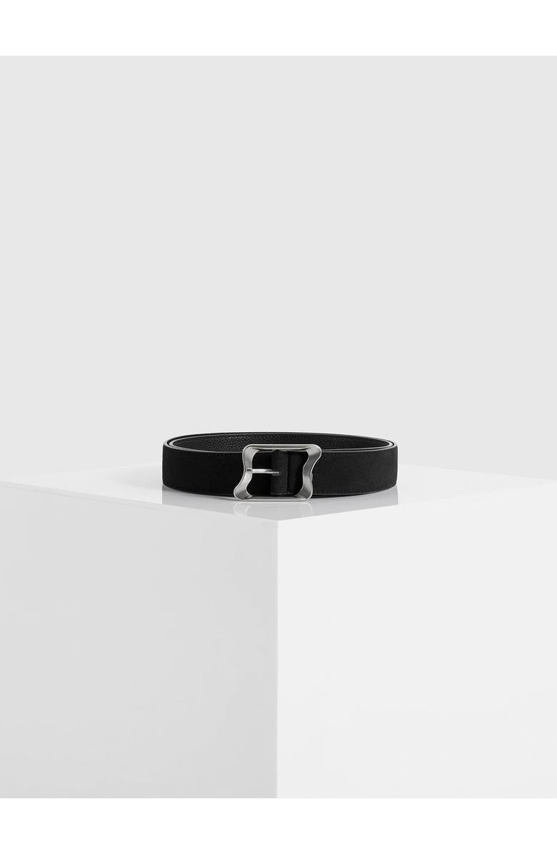 Manière De Voir Eleanor Suede & Leather Statement Buckle Belt, Alternate, color, Black