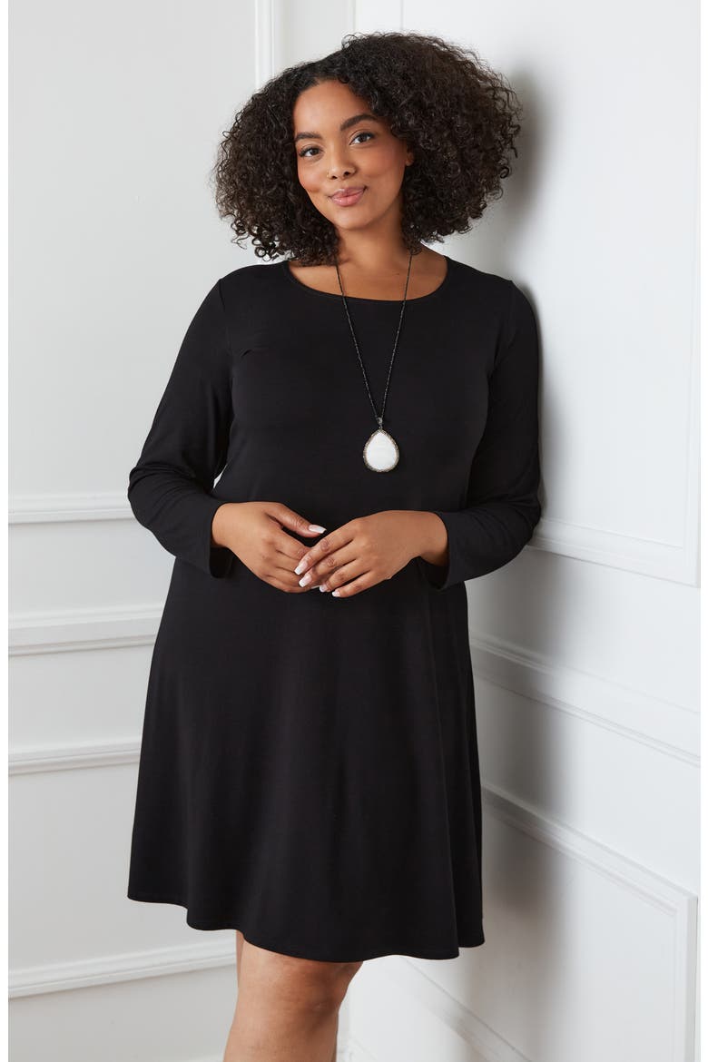 Maggie Long Sleeve Jersey Trapeze Dress, Alternate, color, BLACK