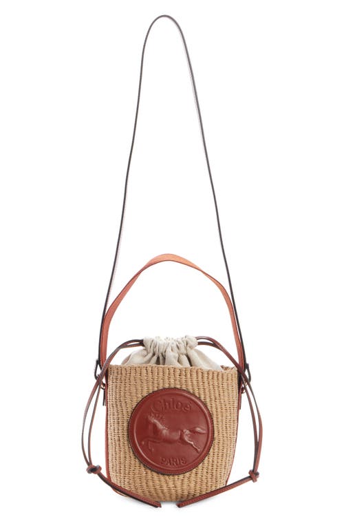 Chloé Mini Horse Medal Basket Bag In Natural Fibres Brown Size Onesize 100% Paper Yarn, Calf-skin Leather In 27s Sepia Brown