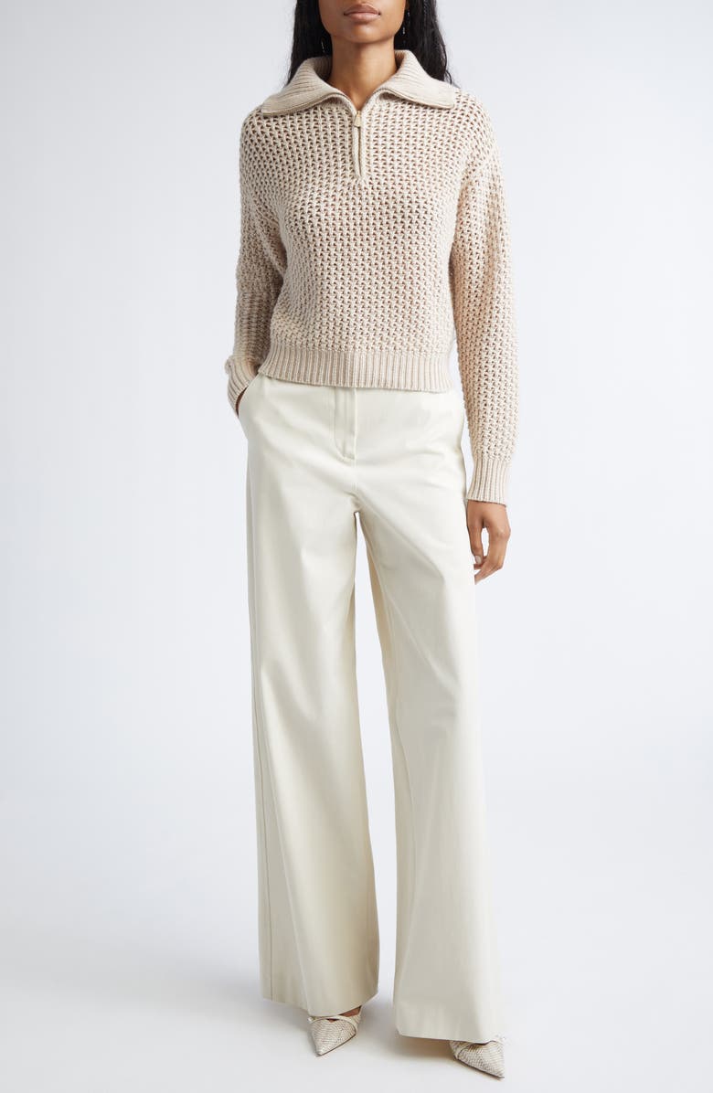 Max Mara Tequila Wool Blend Quarter Zip Sweater, Alternate, color, Albino