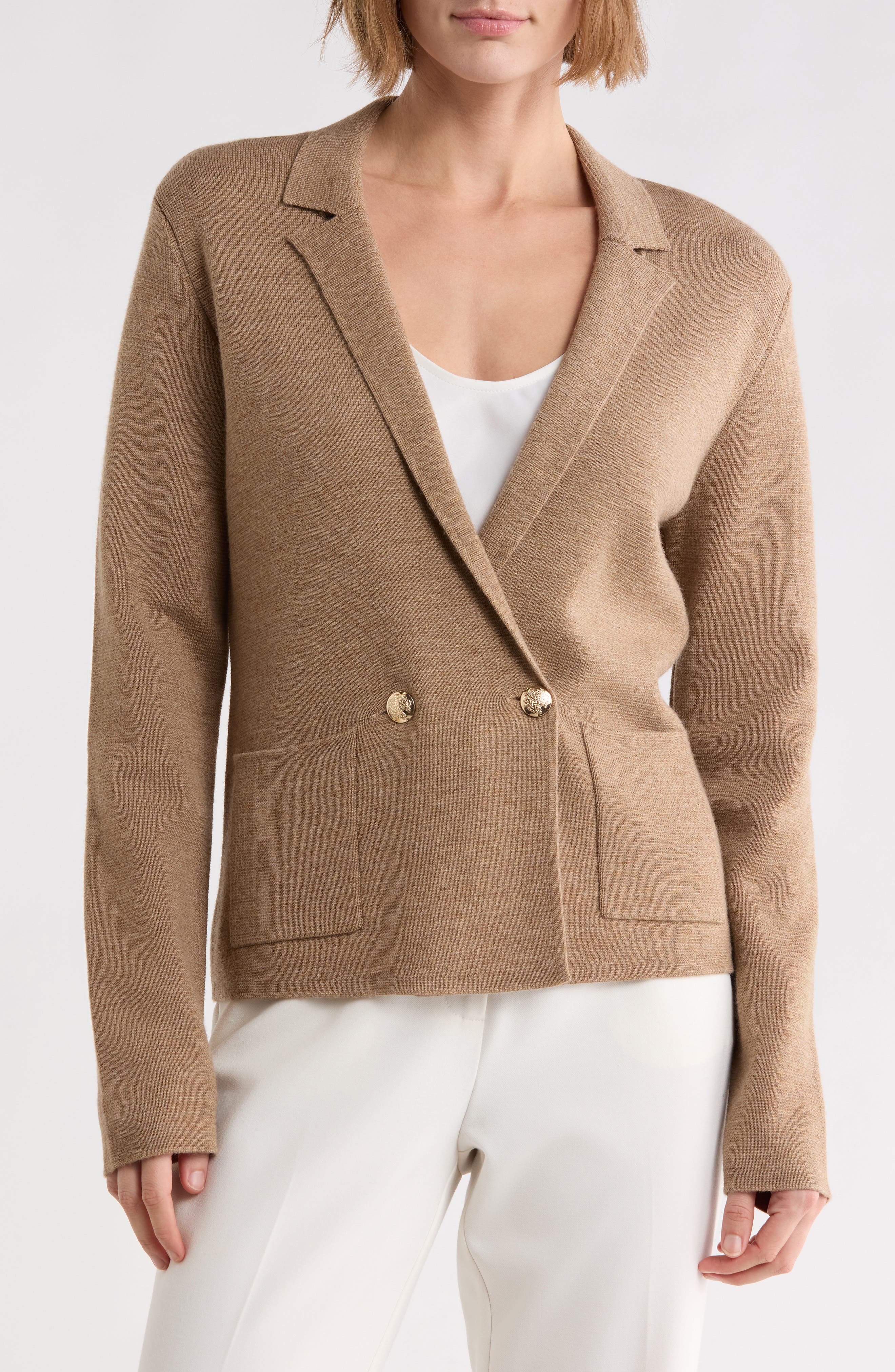 Double Breasted Merino Wool Sweater Blazer