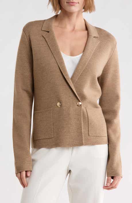 Double Breasted Merino Wool Sweater Blazer