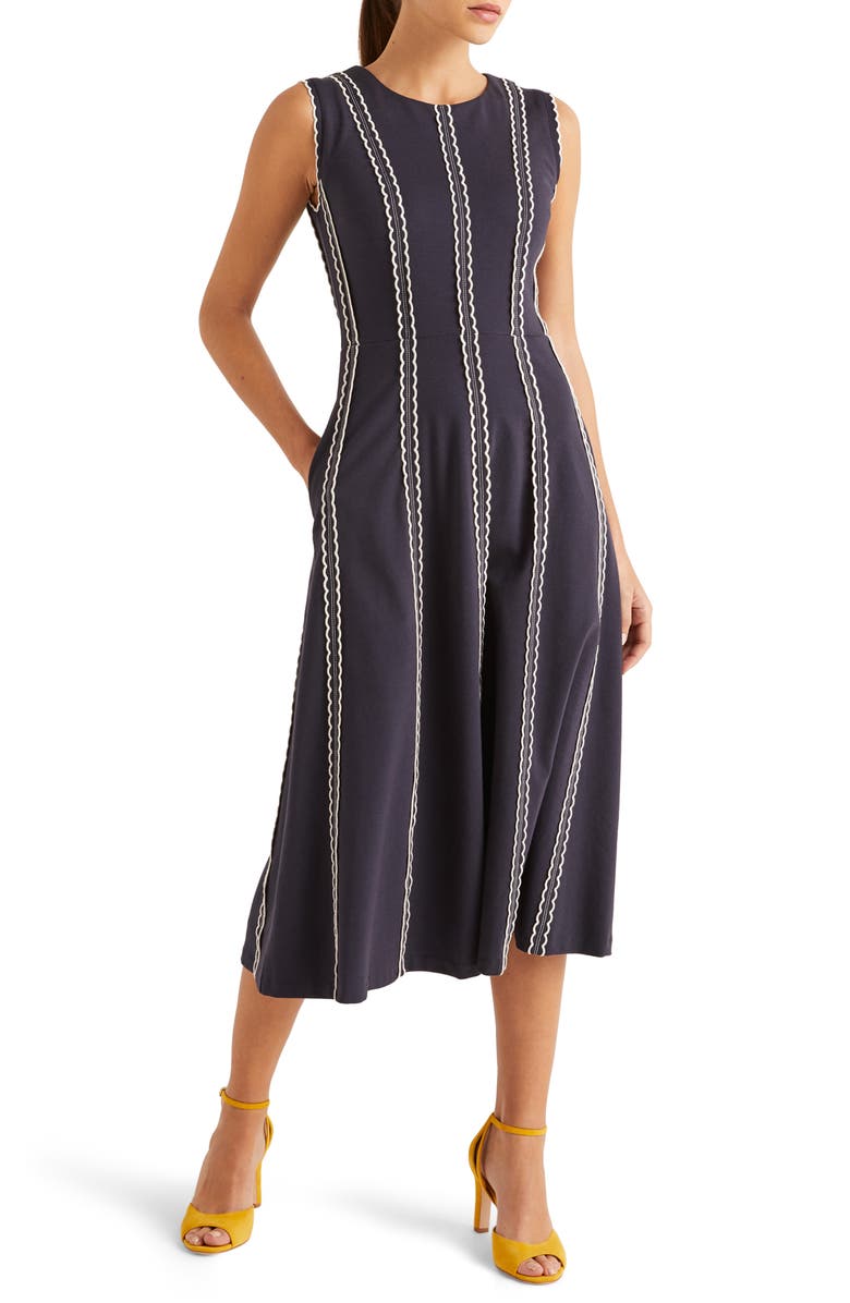 Boden Eve Scallop Stripe Ponte Knit Midi Dress, Main, color, 