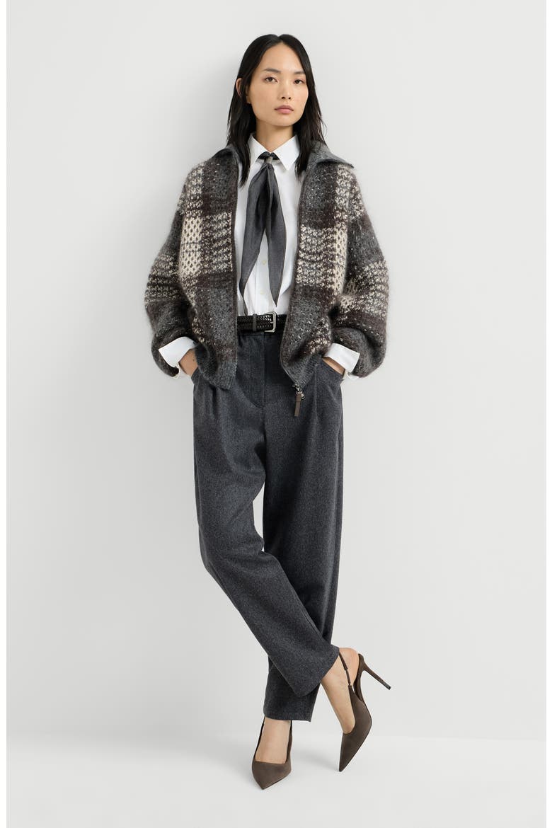 Wool flannel baggy trousers with monili, Alternate, color, Anthracite